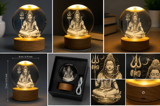 3D Shiv Crystal Ball Night Lamp with LED Wooden Base