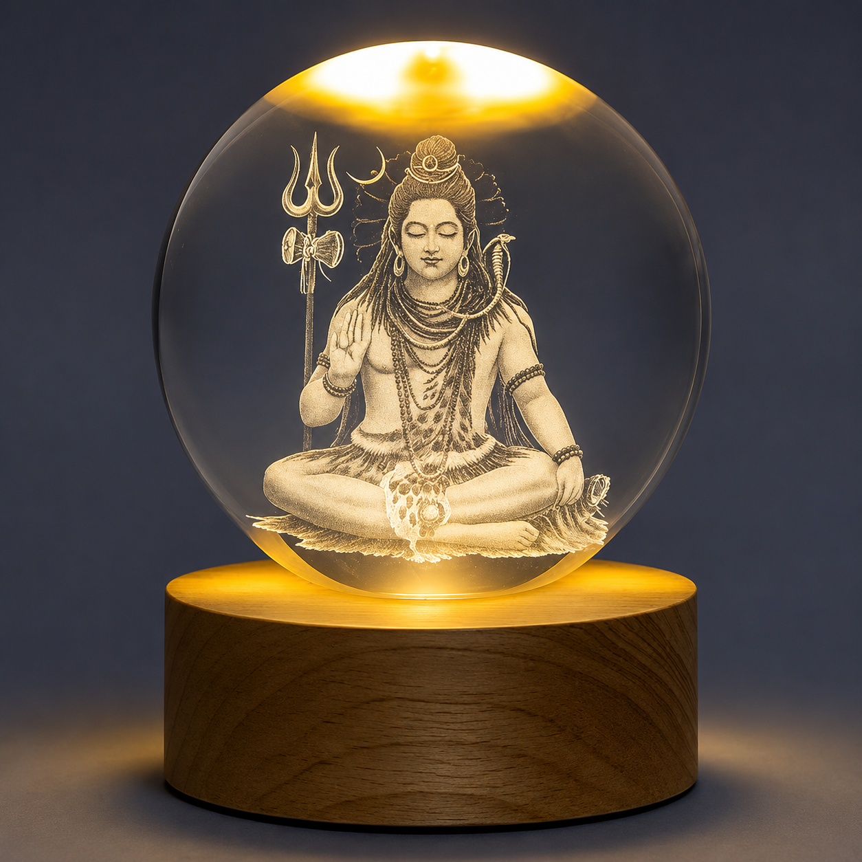 3D Shiv Crystal Ball Night Lamp with LED Wooden Base